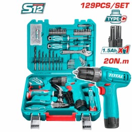 KIT TALADRO 12V TIPO-C 20NM + HERRAMIENTAS MALETIN (129PCS) -