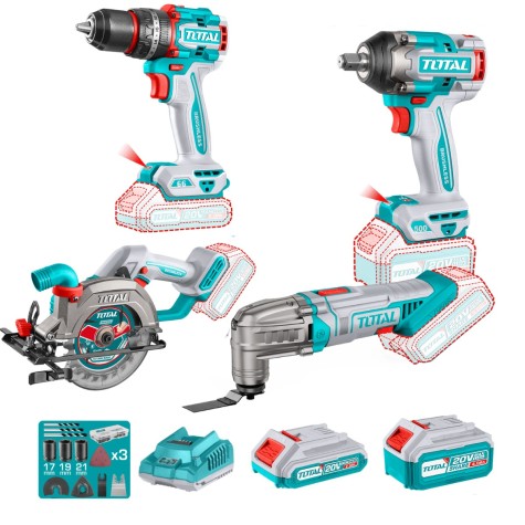 COMBO 20V TALADRO + LLAVE IMPACTO + MULTI H. + SIERRA 1X2.0AH + 1X4.0AH INDUSTRIAL EDIC.LIMITADA