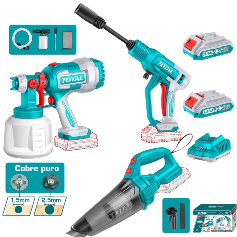COMBO 20V PISTOLA PINTAR + LAVADORA + ASPIRADORA 2X2.0AH + ACC EDICION LIMIT.