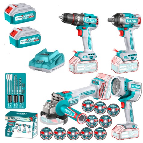 COMBO 4 EN 1. TALADRO 96NM + LLAVE 500NM + AMOLADORA + LINTERNA TOTAL