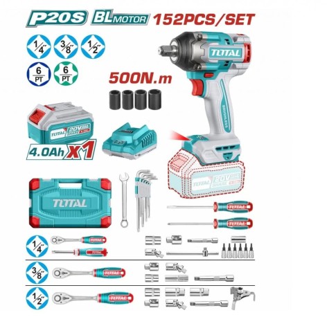 LLAVE DE IMPACTO 500NM  CON KIT DE HERRAMIENTAS 152PCS