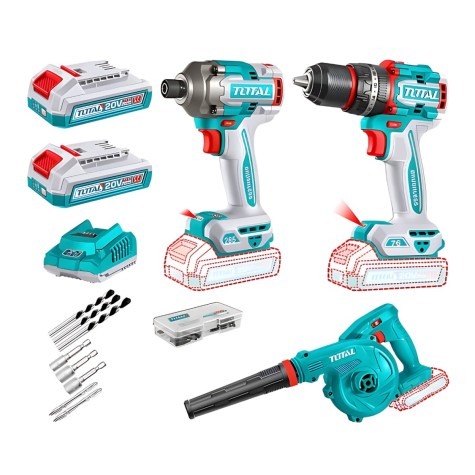 Combo Taladro 76Nm + Atornillador de Impacto 285Nm + Soplador 20V Total