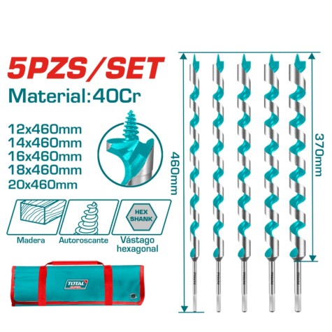 MECHA PARA MADERA HELICOIDAL 460MM (5 PZS) TOTAL