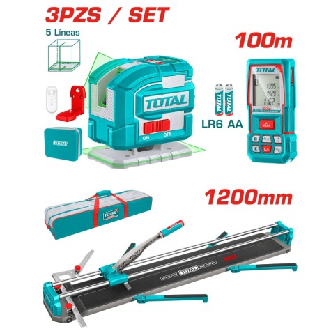 COMBO 3 EN 1 CORTACERAMICA 1200MM + NIVEL LASER 0-35M + MEDIDOR LASER 100M + ACC INDUSTRIAL -